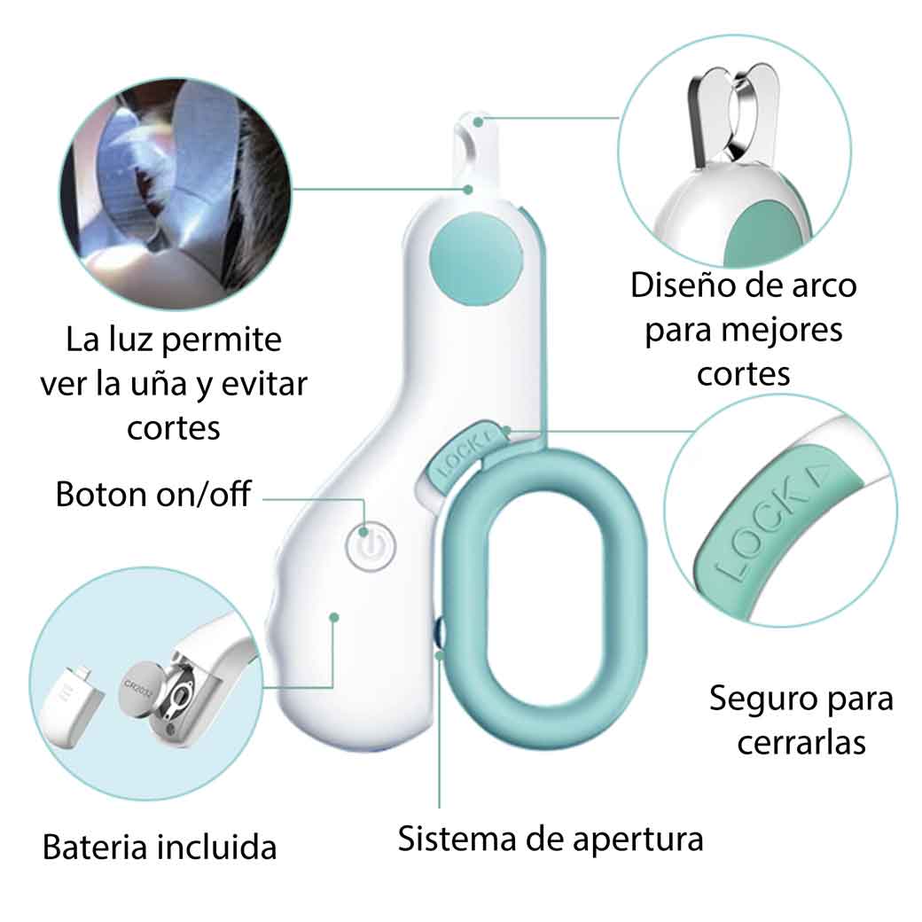 Corta Uñas con Luz Led para Gatos Perros Mascotas