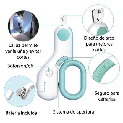 Corta Uñas con Luz Led para Gatos Perros Mascotas